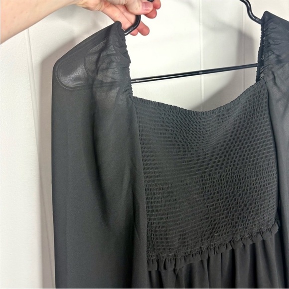 Quince Chiffon Smocked Mini Dress In Black Long Sleeve Goth Women’s Size XS - Picture 4 of 8